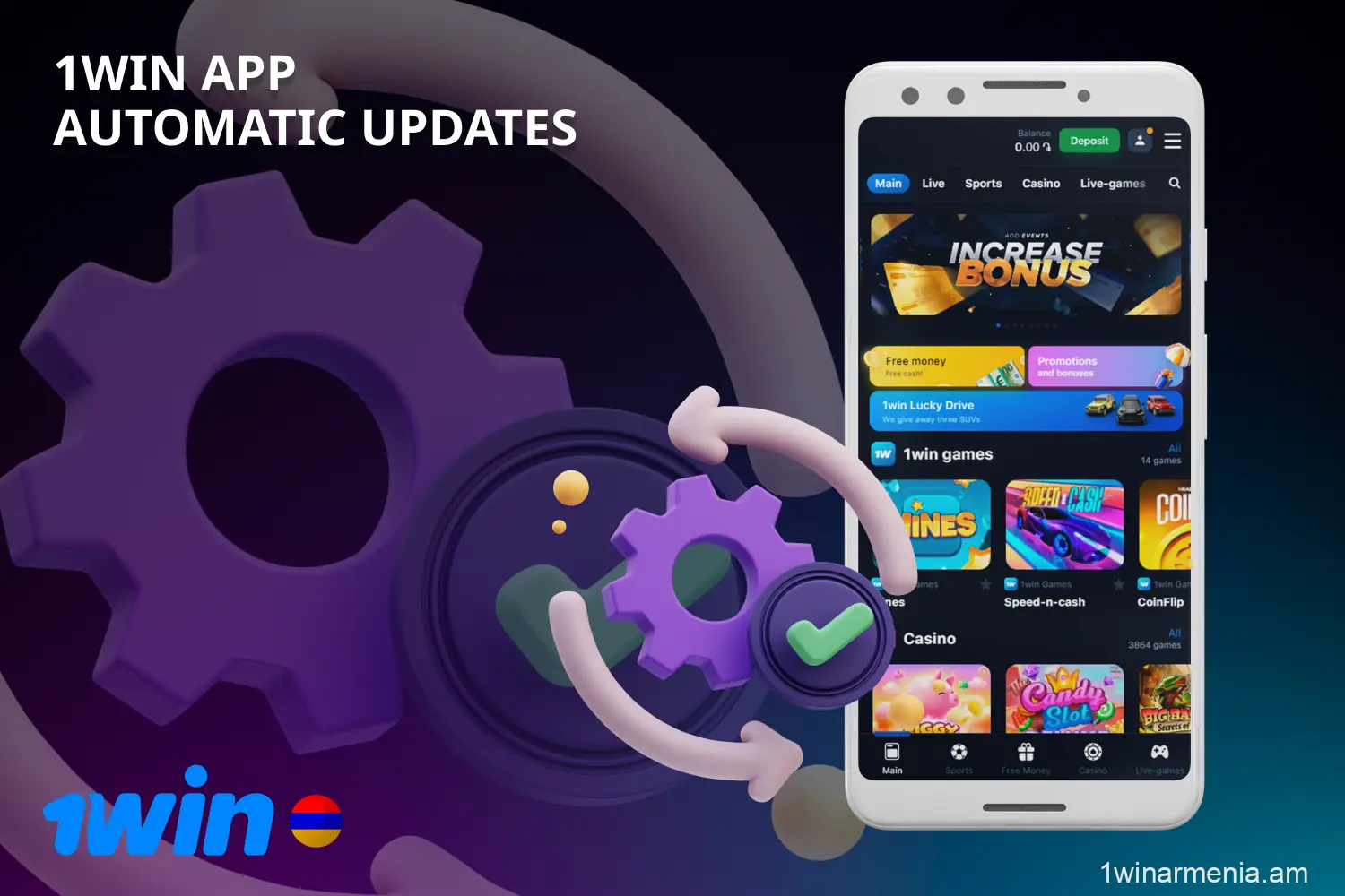The automatic update of the latest version of the 1win application is designed to improve the performance of the application